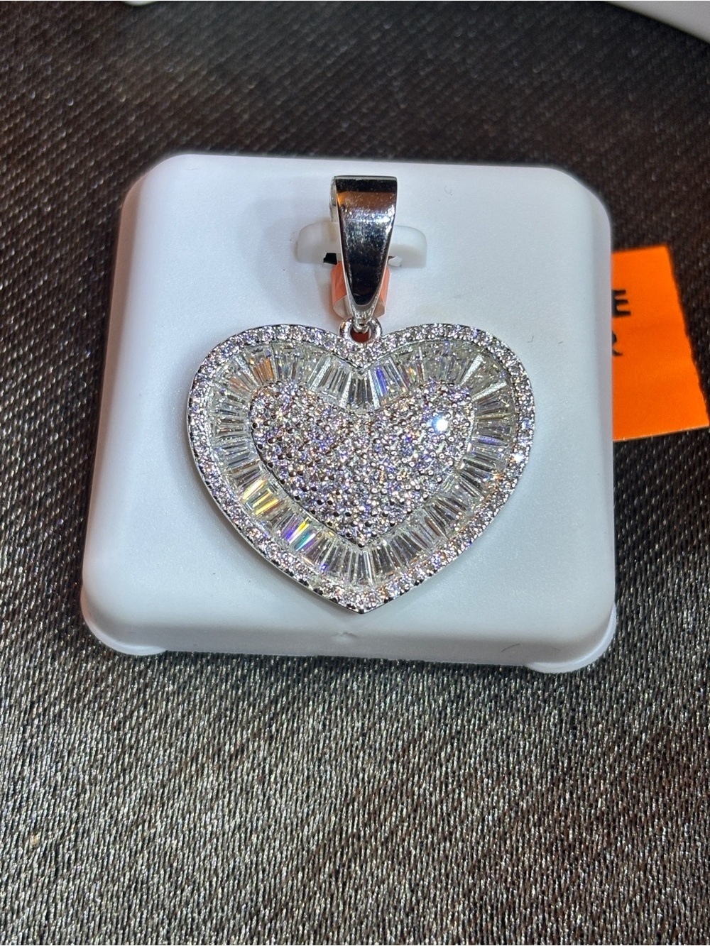 .925 Sterling Silver 3ct. VVS Moissanite Double Halo Heart Pendant - Picture 7 of 9